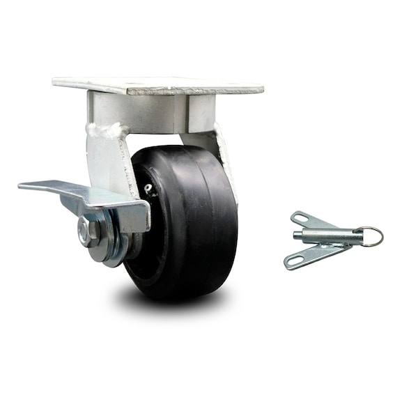 4 Inch Kingpinless Rubber on Steel Wheel Caster with Brake and Swivel Lock SCC